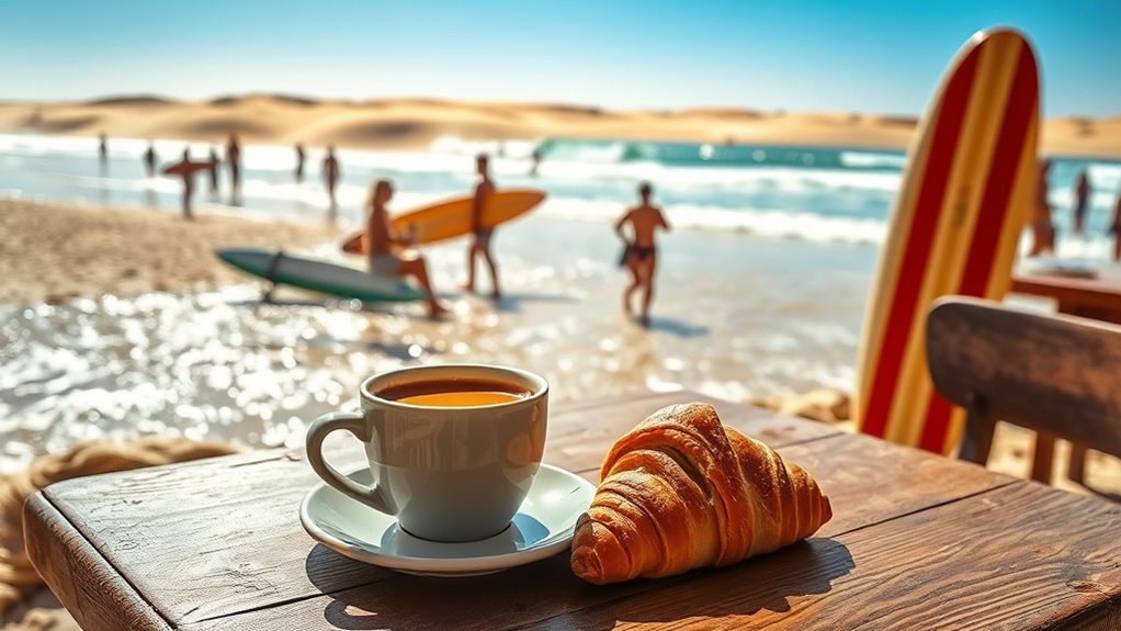 coffee croissants and surfing