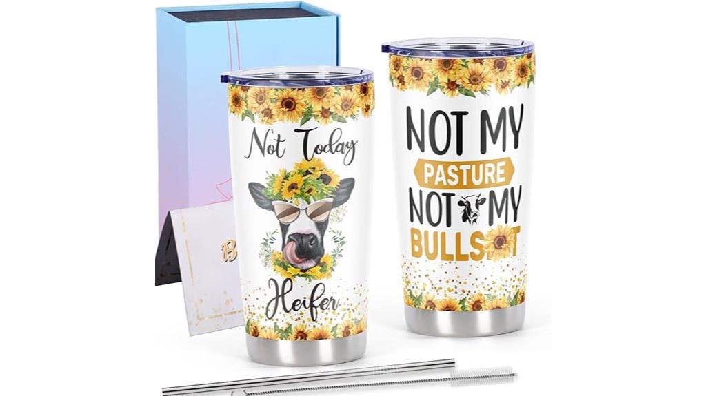 cow themed travel tumbler