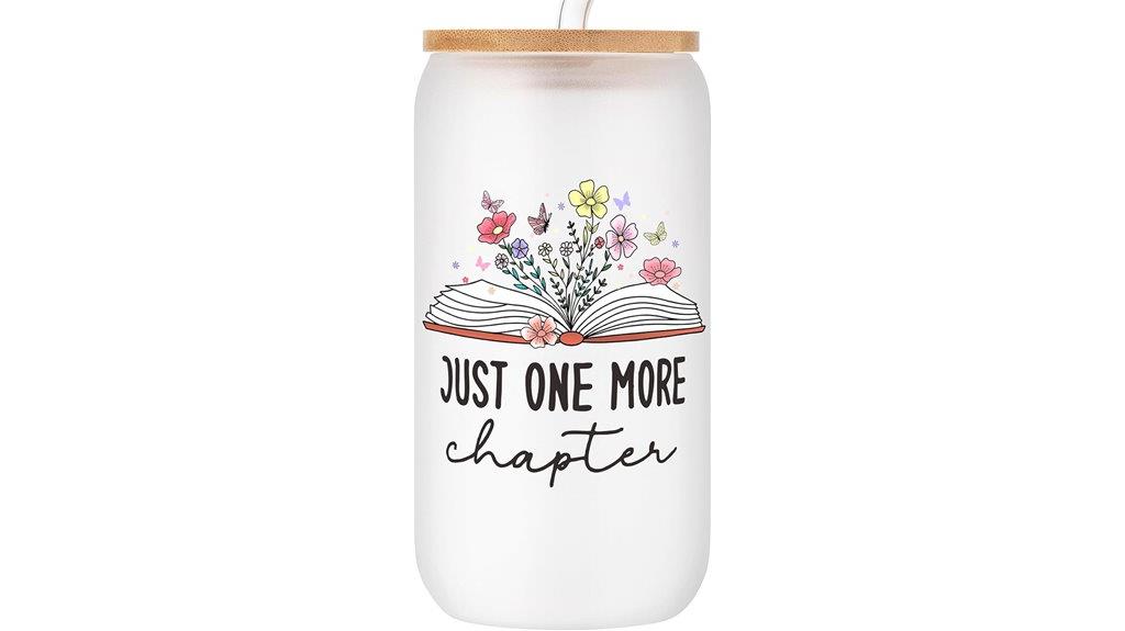 cute book themed glass cup