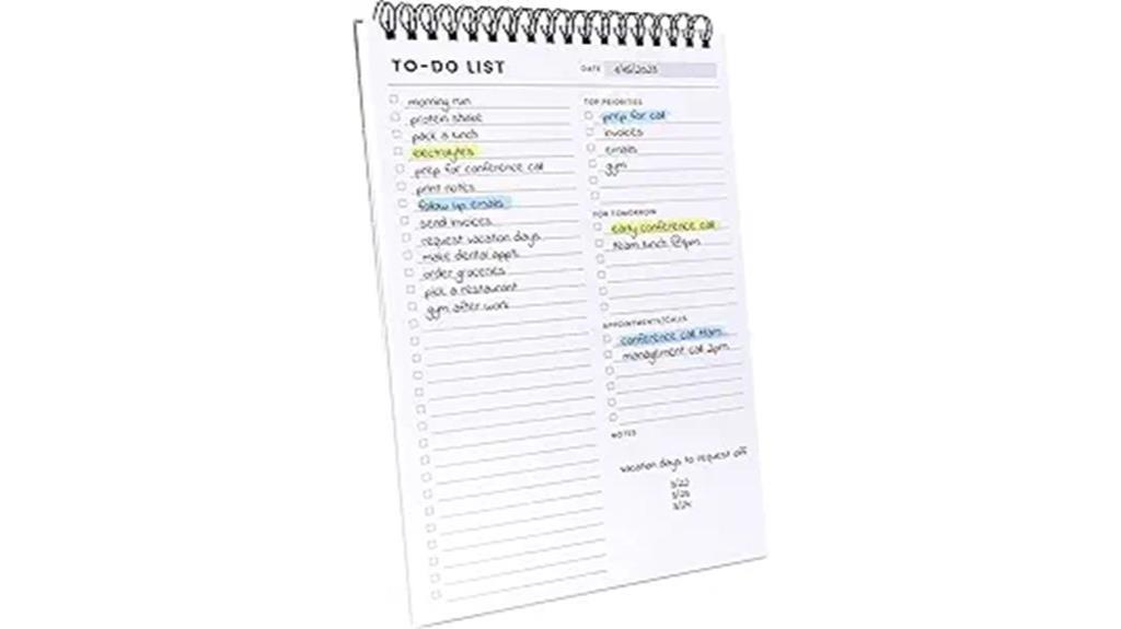 daily planner notepad tool