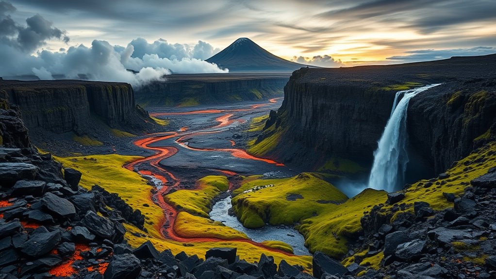 erupting mountains and ash