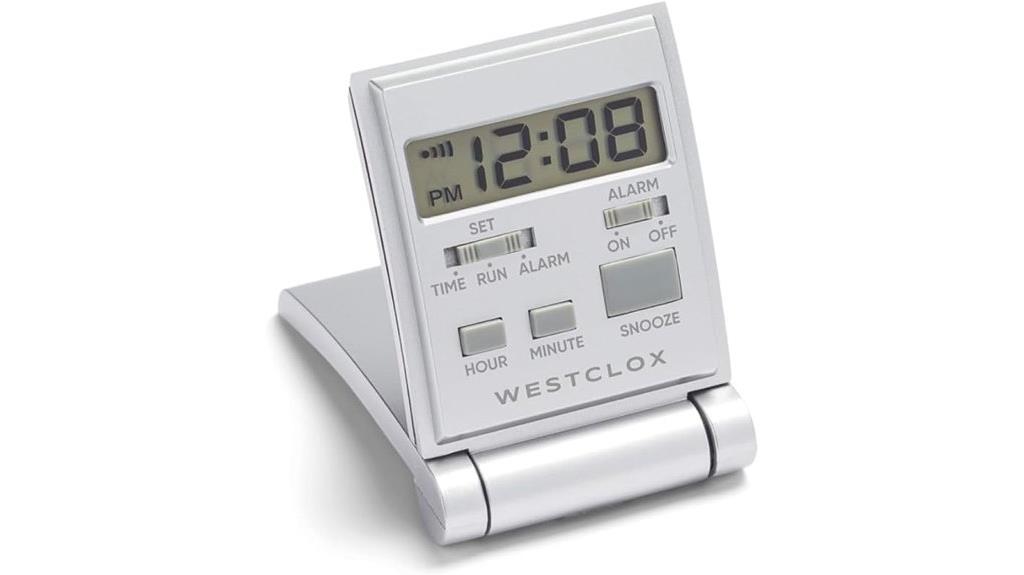 silver folding alarm clock