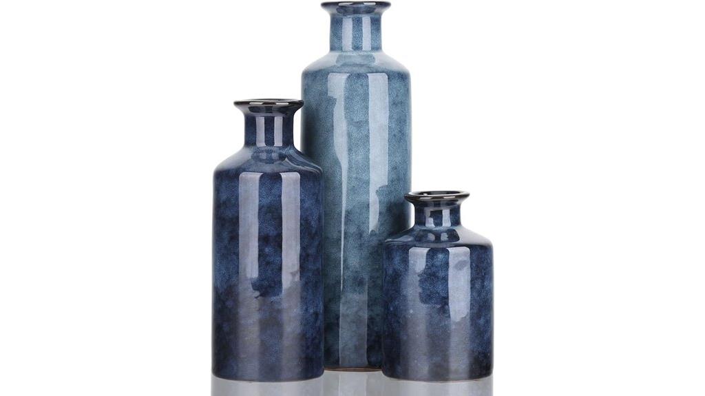 small blue ceramic vases