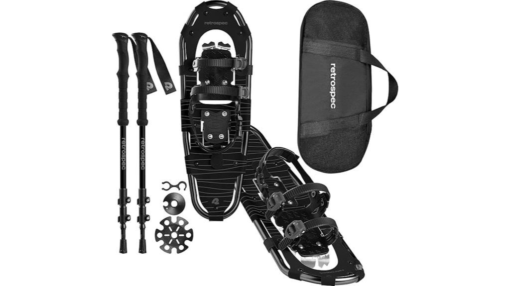 snowshoes and trekking poles