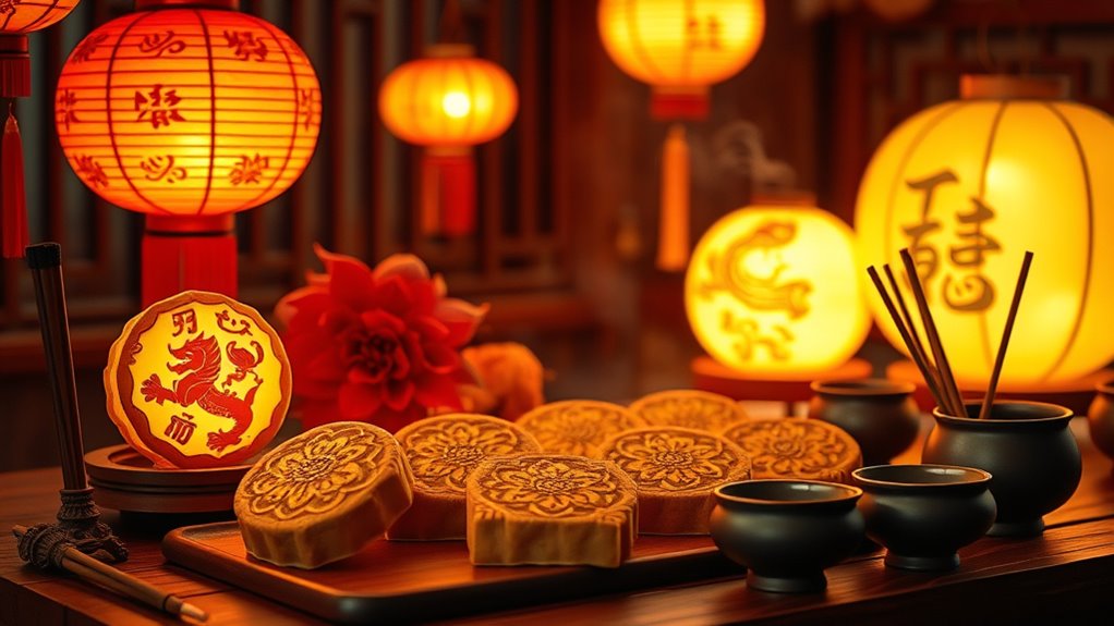 mooncakes lanterns altar offerings