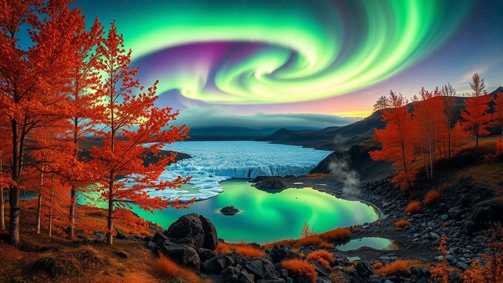 vibrant volcanic autumn landscape