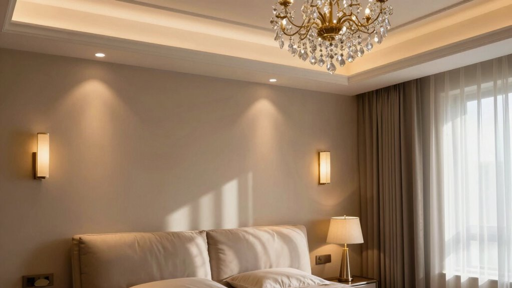elegant layered bedroom lighting